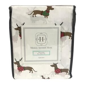 Modern Southern Home King Sheet Set Dachshund Reindeer Holiday Christmas Dogs